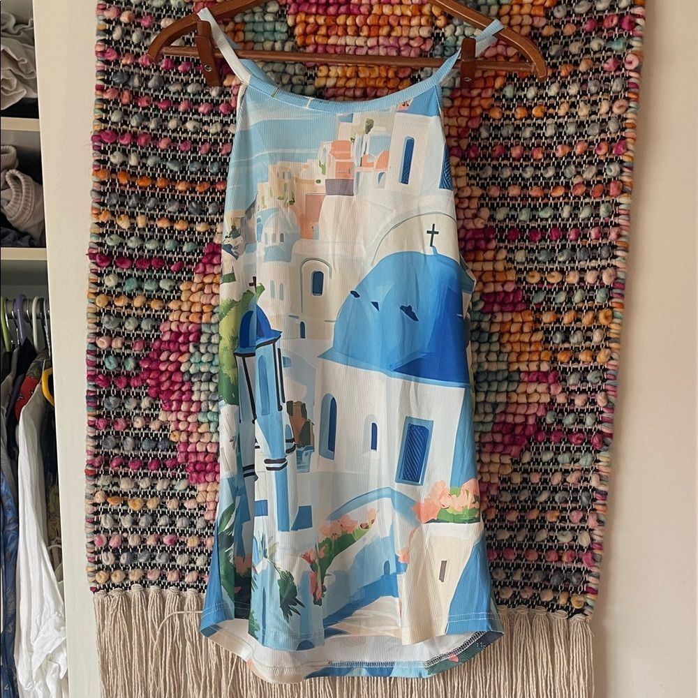 Santorini Print Tank in Blue and White